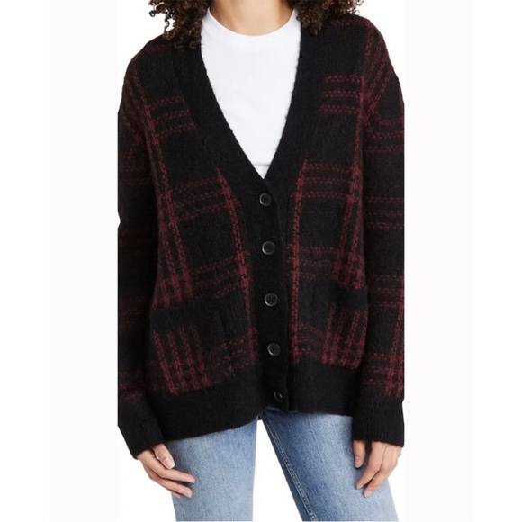 Re/Done Mohair Blend Oversized 90’s Plaid Cardigan XS - Picture 1 of 4